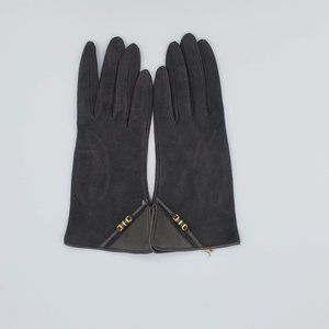 Bloomingdale's Vintage Silk Lined Suede Leather Gloves Pewter Grey Size 6